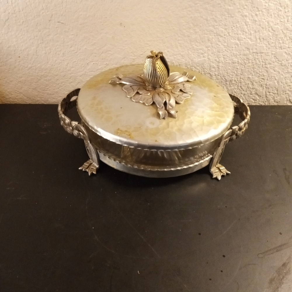 GORGEOUS Rodney Kent Handwrought Silver Covered Divided Dish